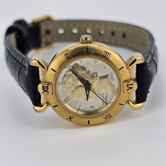 VTG Brittania Women's Watch 1943 Coin Dial 24MM New Black Leather New Battery - Picture 1 of 14